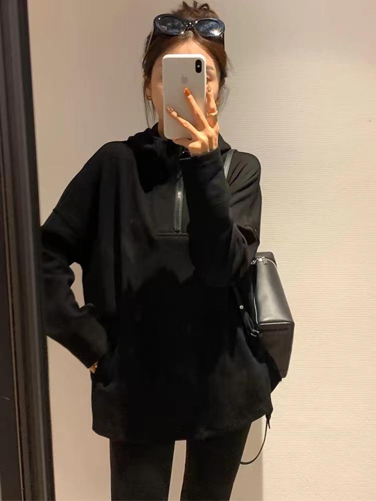 

Жіночий худі оверсайз у корейському стилі 2024 - Американська та європейська осіння мода XL чорний