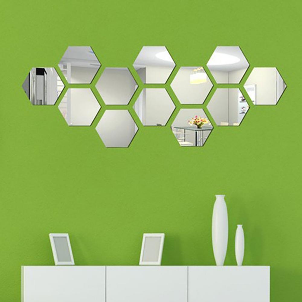Lustrzane naklejki ścienne Non Glass Hexagon Mirror Sticker 3D Lustro akrylowe