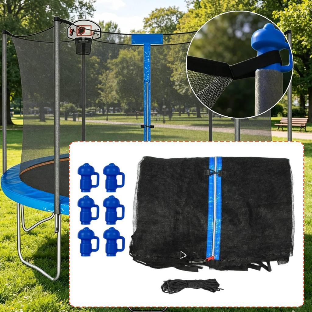 Trampoline Safety Enclosure Net Fence Weather Resistant Protective 14ft 6 poles 4.27m