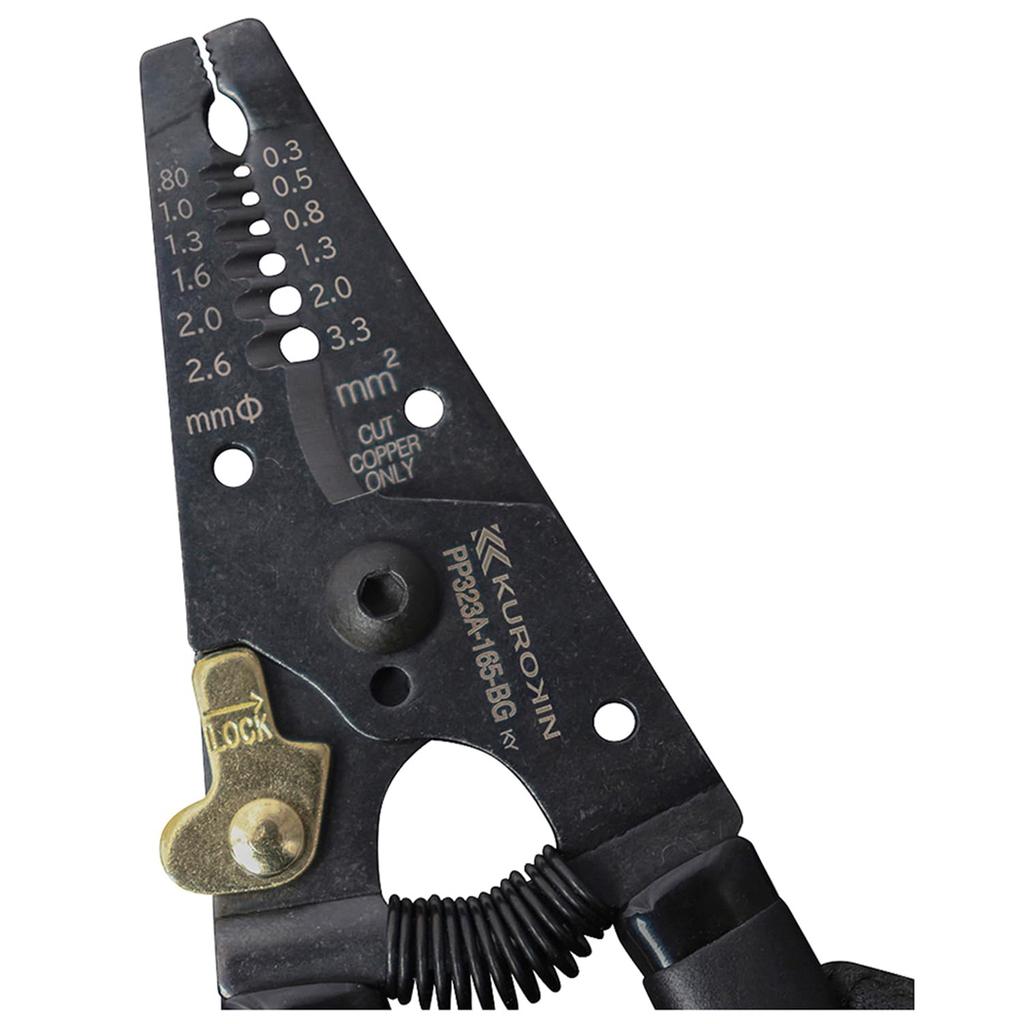 Fujiya Wire Stripper Type A, 165mm, Black Gold with Spring, PP323A-165-BG