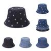New Spring Summer Floral Embroidered Fisherman Hat Women Korean Style Sun Hat Cute Black Blue Flower