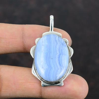 Blauer Spitzenachat Anhänger Echter Edelstein Anhänger Antikschmuck 925 Sterling Silber Anhänger Handgefertigter Anhänger Geschenk für Sie Brandneuer Schmuck