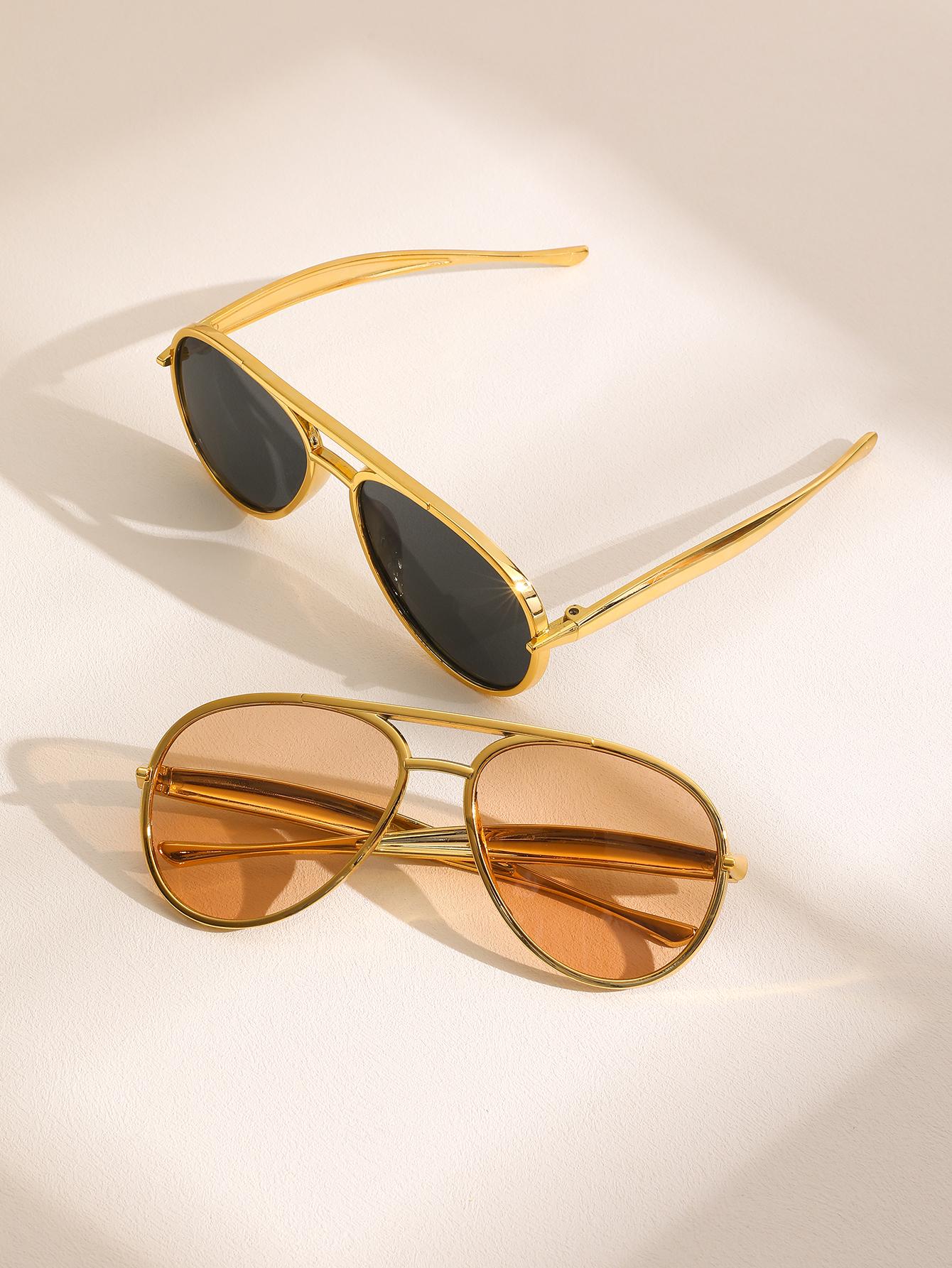 

2PCS Unisex Fashion Double-Bridge Pilot Eyeglasses Suitable for Daily Wear Driving And Photography