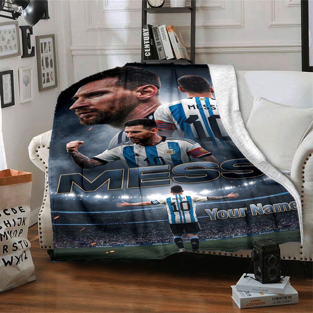 Football Messi Personalized Text Blanket Gift Customizable Blanket Soft Warm Cozy Throw For Picnics Nap Bed Sofa Ideal for All Seasons