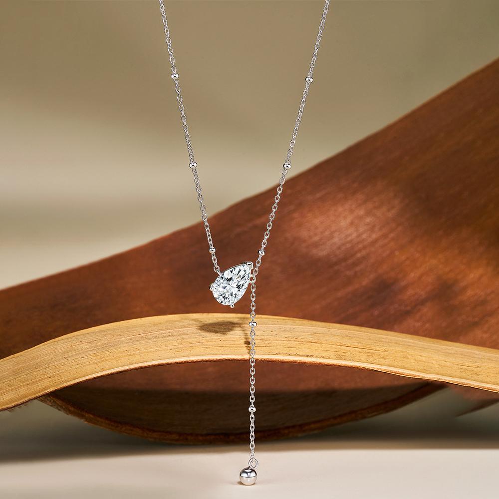 Zertifizierte 1/2/3 Karat Wassertropfen Moissanit Anhänger Halskette Für Frau S925 Silber Y-Stil Tropfen Schliff Solitär Diamant Halskette