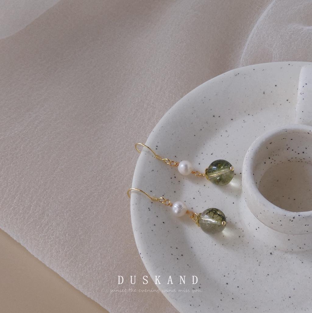 [Волшебник страны Оз] Серьги-гвоздики из стерлингового серебра 925 пробы с пресноводным жемчугом и зеленым агатом, ручная работа, придворные серьги