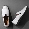Harajuku Peas Shoes Breathable Genuine Leather Men Big Size Flat Loafers Moccasins Walking Driving Outdoor Travel Soft Shoes