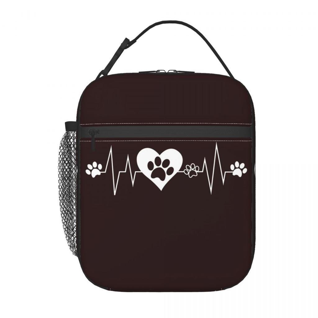 Dog Paw And Heart ECG Heartbeat Insulated Lunch Bag for Women Kids Leakproof Food Boxes Thermal Lunch Box Tote