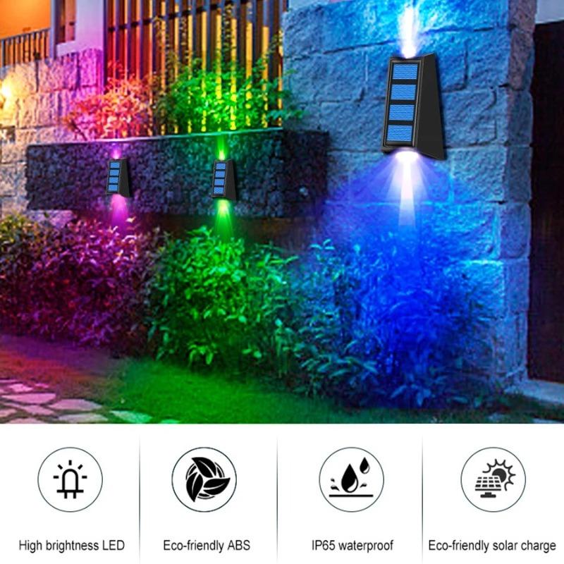 RGB Color Changing or White&Warm Double Color Changing - Solar Stairs Lights Waterproof Wall Lamp for Garden Walkway Fence Solar Powered Lighting