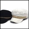 Marine Cap Tweed Newsboy Cap Black White Hat for Going Out Travel CZ308 [White Fang] Women's (White)