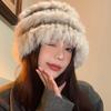 Rabbit fur knitted plush hat women's autumn and winter warm plush hat big head circumference showing face small bucket hat wool hat tide