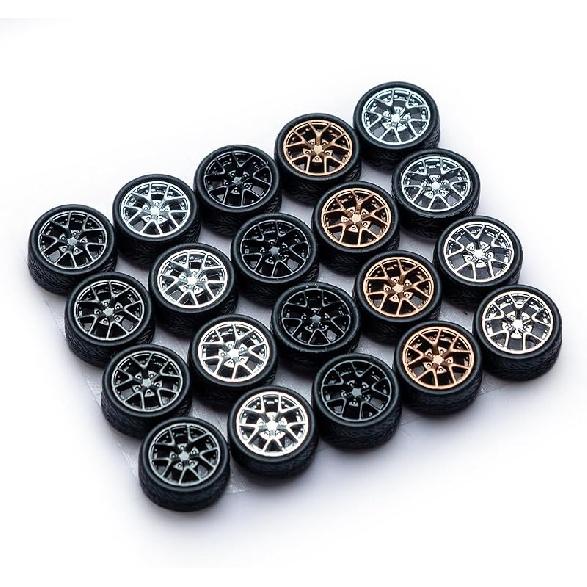 1/64 Wheels for Hotwheels, 64 Scale die-cast Model Modification, 64 Scale Miniature Scene Production, ABS Injection Rubber Tires, 5 Sets