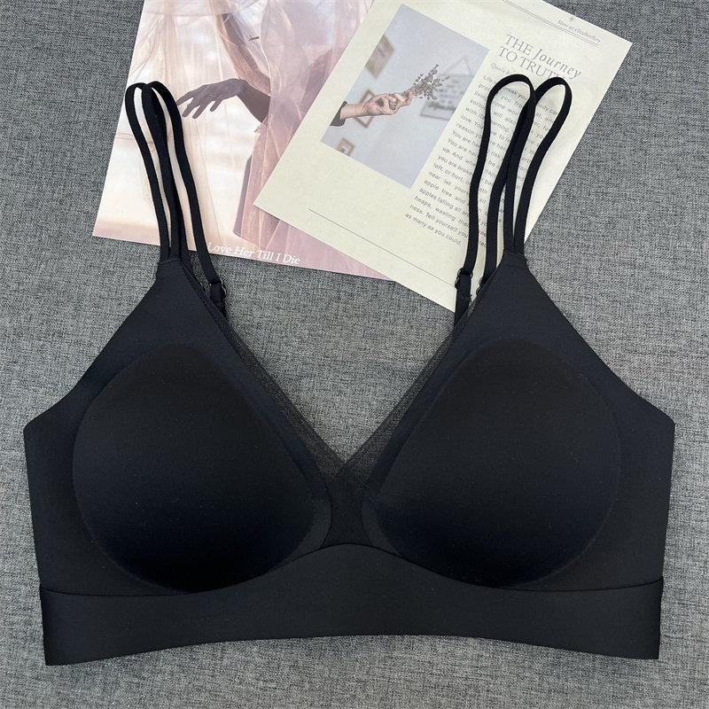 Sujetador Cruzado Cómodo Sin Costuras para Pecho Pequeño Copa Fija Sin Desplazamiento Sujetador sin Aros con Adorno de Encaje Multiusos Ropa Interior Diaria para Mujer