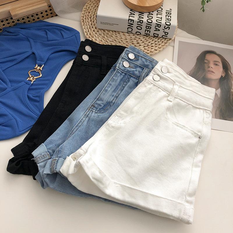 Youthful Vitality Comfortable Skinny Fashionable and Versatile Denim Shorts Female Ultra-high Waist Summer Loose Thin Straight A-line Rolled Pants
