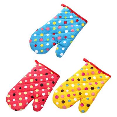 Padded Lining Protective Glove Oven BBQ Polka Dot Mitts Kitchen Cooking Tools