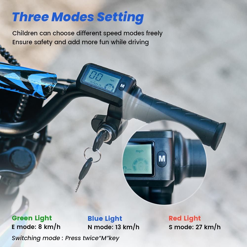 A14 Kids Electric Bicycles 14 Inch 500W Motor 36V5.2Ah Battery 20-22km Range Shock Absorption, Bluetooth LED Lights