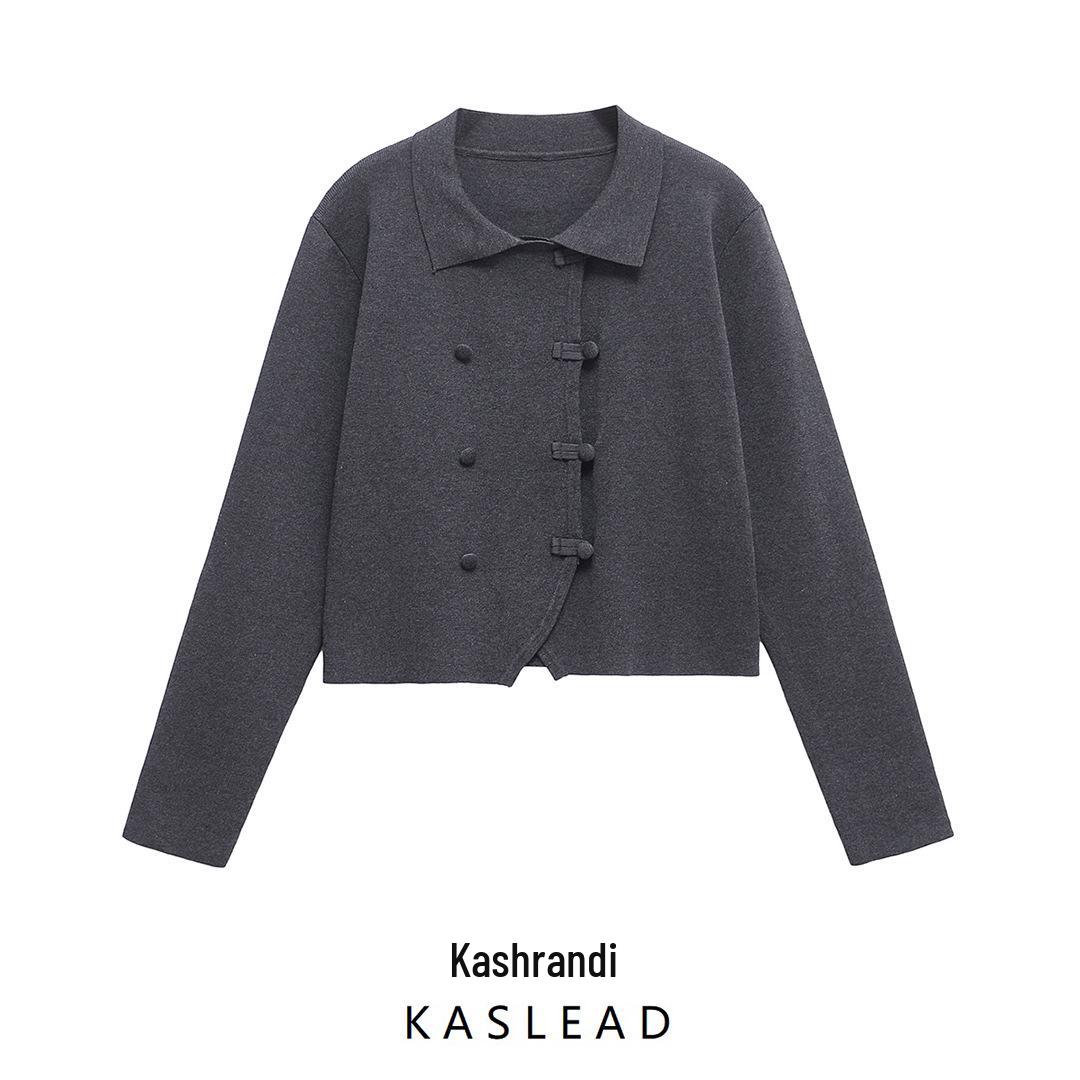 

2024 Winter Women s European & American Style Double-Breasted Knit Coat with Turn-Down Collar Large