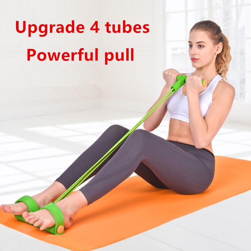 4 Tube Fitness Pull Rope Foot Pedal Yoga Resistance Bands Workout ...