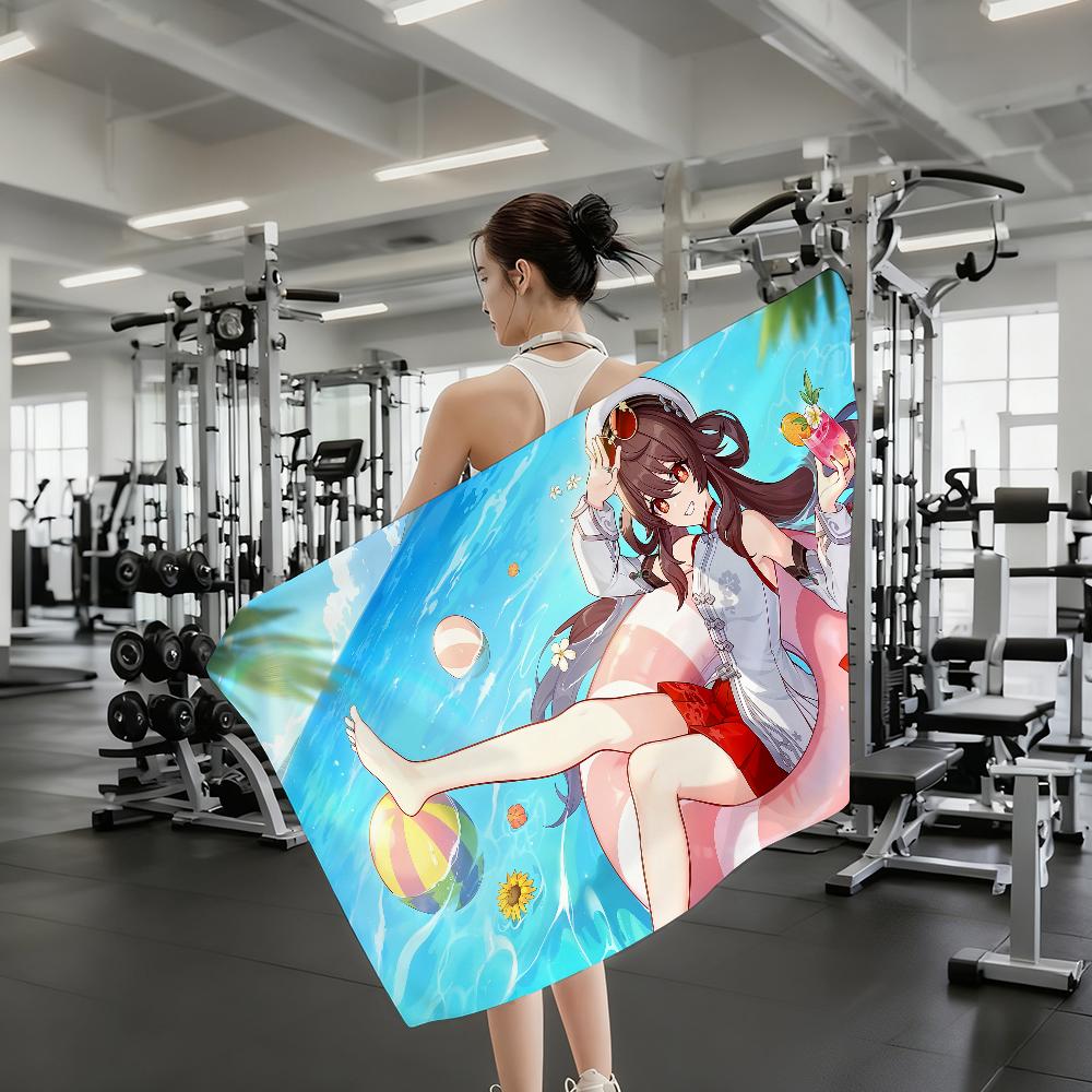 Genshin Impact Hu Tao Towel Quick Dry Absorbent Beach Towel for Sports, Fitness, Swimming and Outdoor Activities