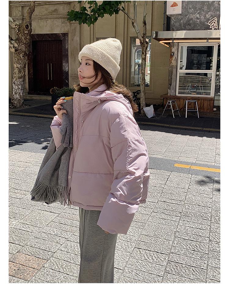 Damen Herbst- und Winterjacke Einfarbig Kapuze Kurz Locker Verdickt Winddicht Studentenjacke Damenjacke 5 Farben