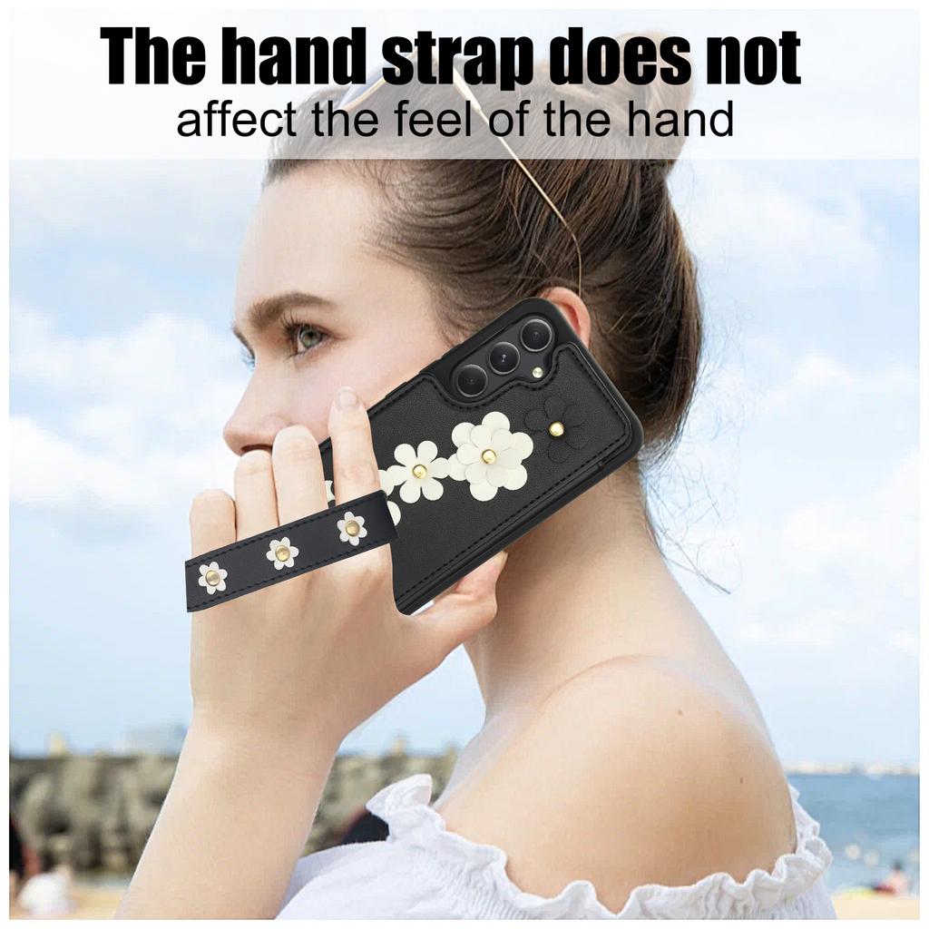 SY-001 For Samsung Galaxy A15 4G/5G Case Card Slots Leather+TPU Phone Cover with 2 Straps