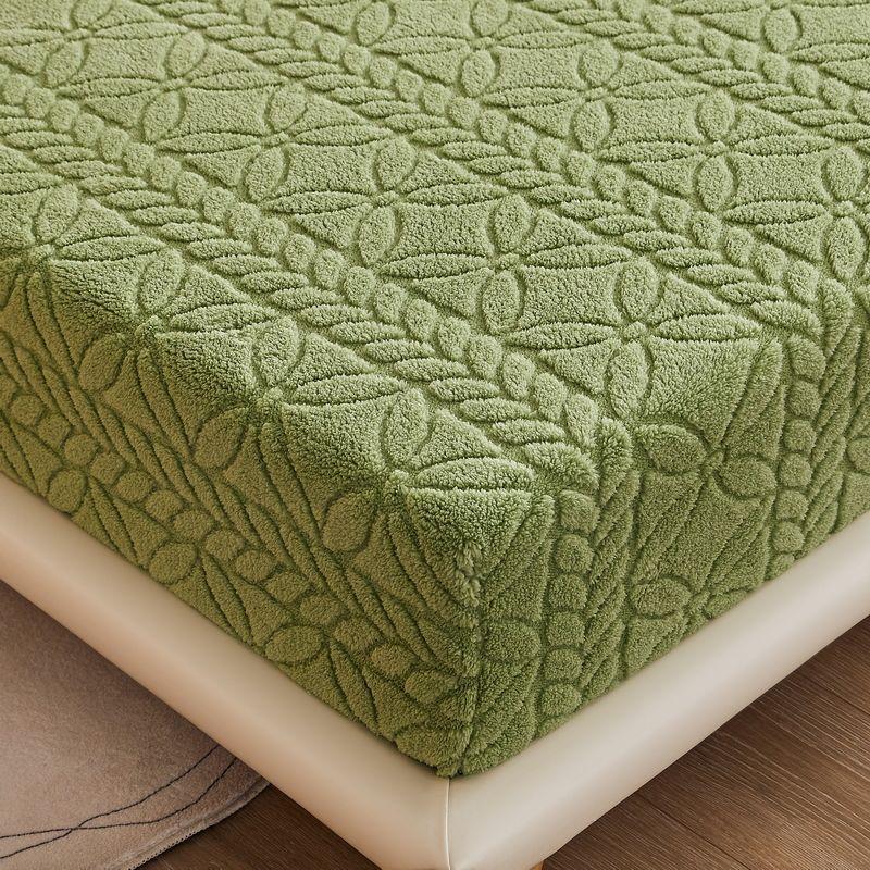 Taffeta Velvet Mattress Cover with Elastic Bands Solid Color Anti-slip Adjustable Fitted Sheet Soft Winter Coral Fleece Bed Sheet