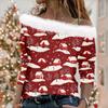Women's  And Winter Long Sleeved Single Shoulder Strap Christmas Print Pullover Top