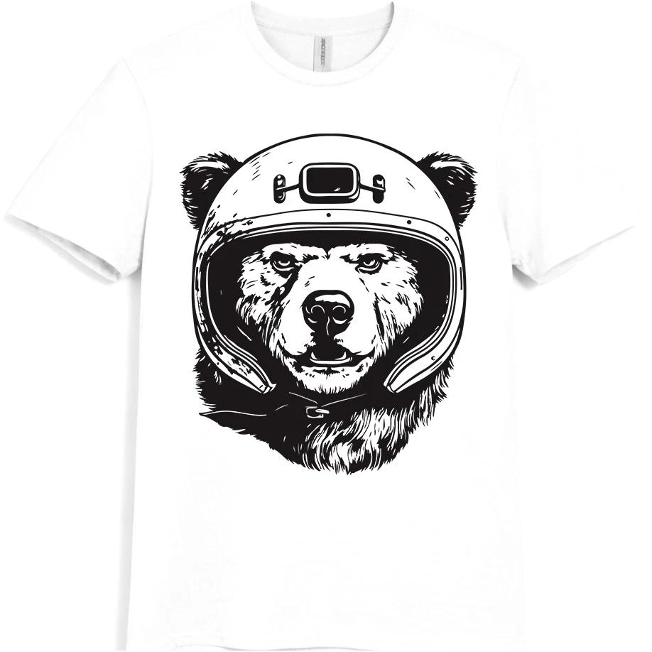 Bear T Shirt Biker Helmet Graphic Tee Motorcycle Rider Animal Illustration Shirt XL