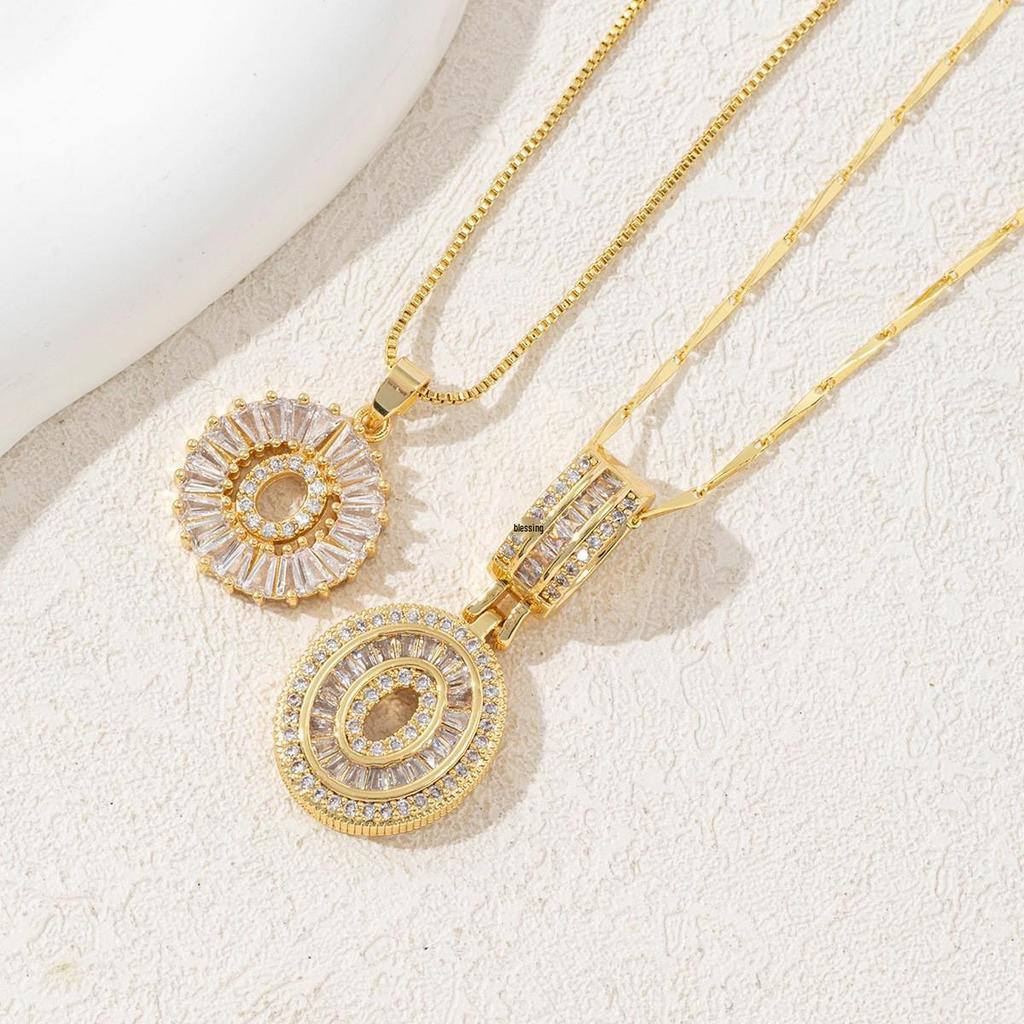Luxury Zircon Letter & Candy Flower Pendant Necklace with Melon Seed Chain