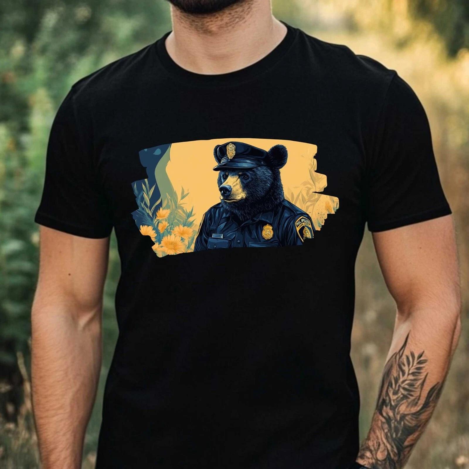 T-Shirt Herren Schwarzbär als Polizist Motiv Baumwolle Größe XS bis 5XL XXXXL