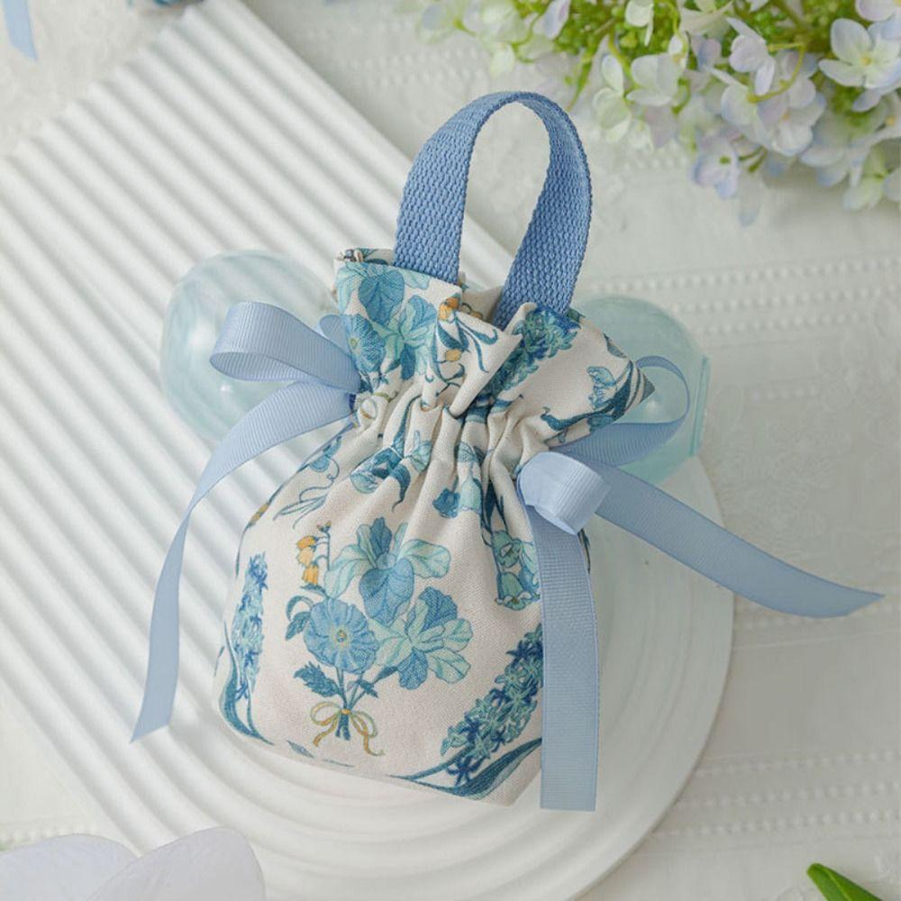 Ribbon Bow Small Flower Wrist Bag Pearl Handle Bowknot Handbag Festive Sugar Bag  Female/Girls