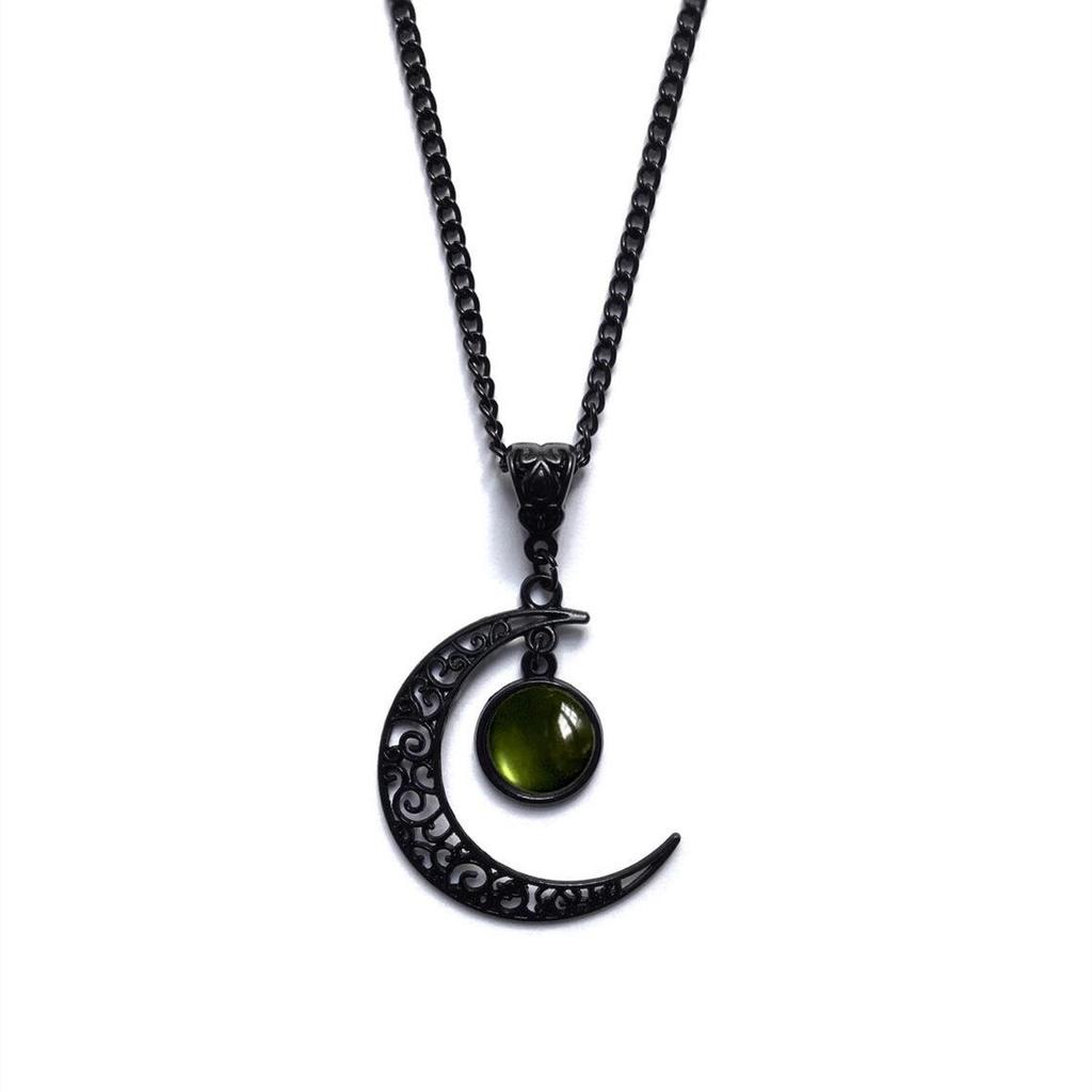 Bohemian Gothic Black Flower Silk Crescent Moon Necklace