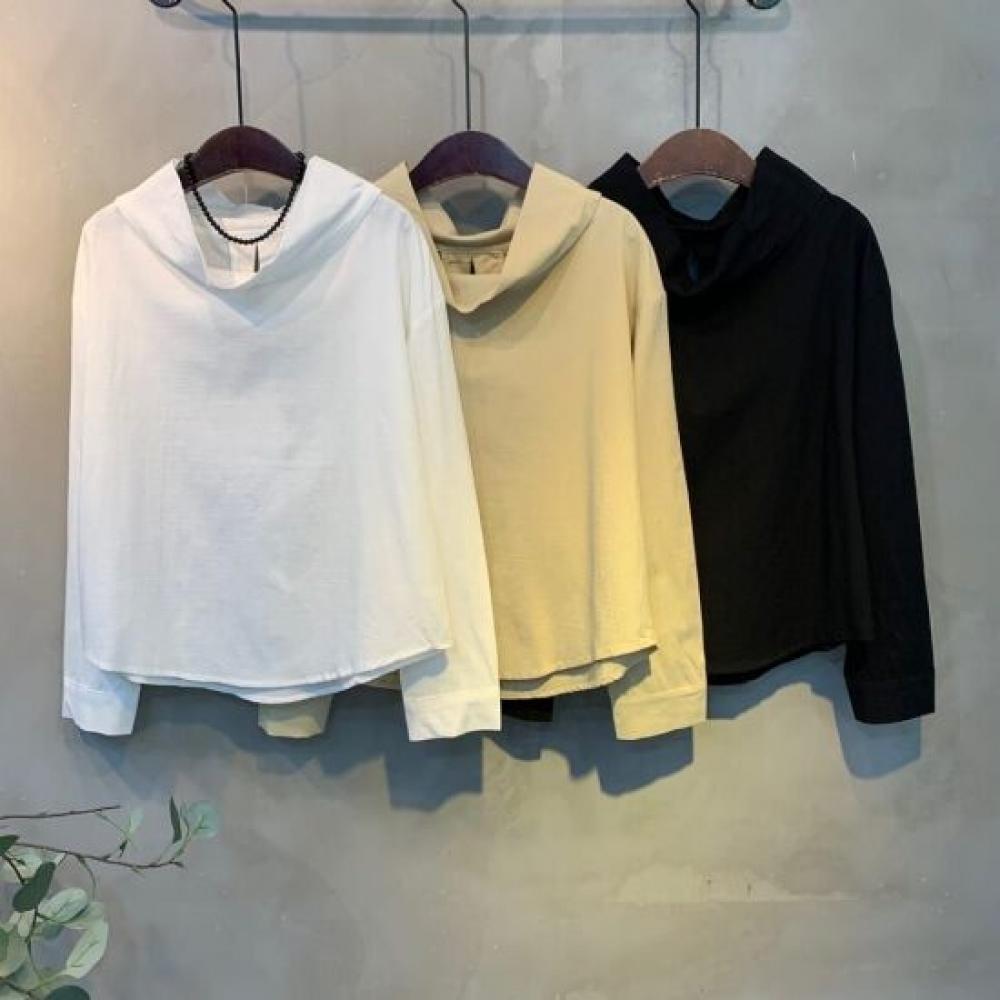 C S In The Room Lofa lInen baSiC Stand Collar Long Sleeve blouSe 3Color