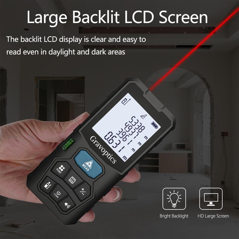 

Laser Distance Meter 100M, Gravoptics High Precision Laser Rangefinder Digital Tape Measurement Tool for Construction Interior 100m