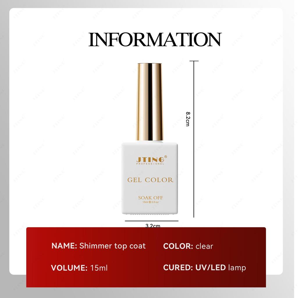 JTING Newest Design Shimmer Top Coat Gel Polish Long Lasting Glitter Shimmer Top Coat for Nail Art ODM/OEM Free Private Custom
