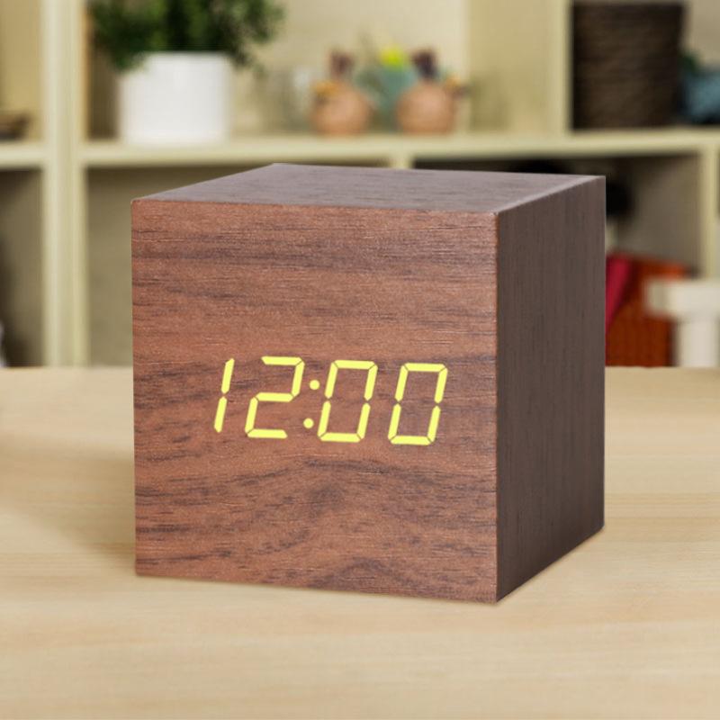Wooden Digital Alarm with Temperature Sound Desktop LED Bedside ClocK LED Alarm Clock Office Decoration Home Decor