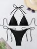 2025 European & American Solid Color Lace-Up Halter Triangle Bikini