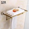 European Antique Brass Double Towel Bar & Shelf Set