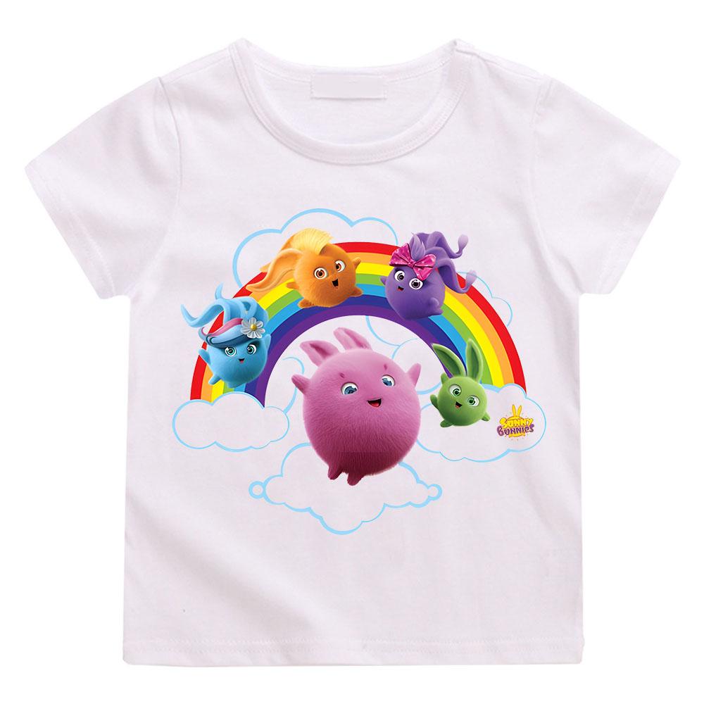 T-shirt per Bambini Sunny Bunnies Stampa Cartone Animato Coniglio Carino T-shirt per Ragazze Estate Divertente T-shirt per Ragazzi Top alla Moda a Maniche Corte
