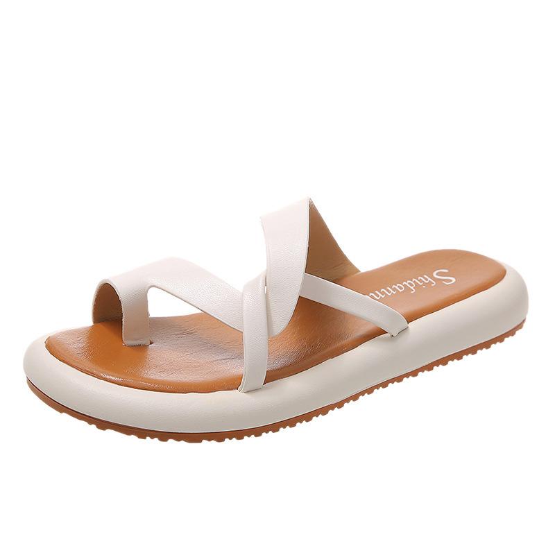

Flat-bottomed slippers for women s outer wear in the summer of 2025, the new Korean thick-bottomed cover, toe cross belt, and shit-stepping beach sand 35