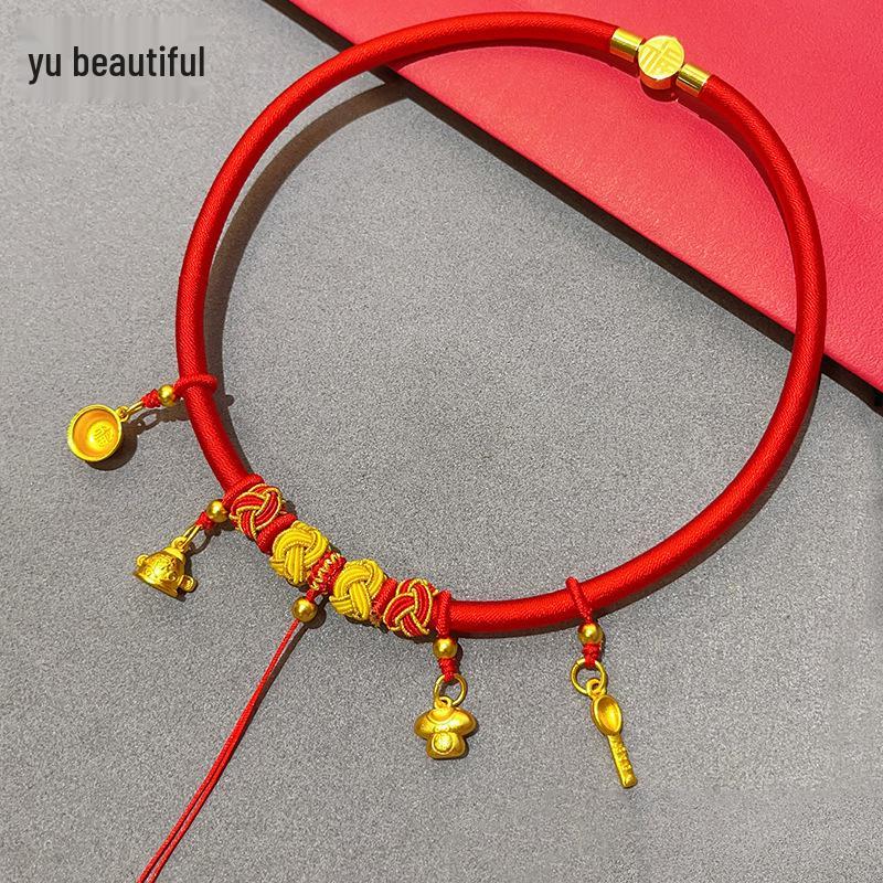 

Gold Sand Dragon & Phoenix Pendant Baby Choker - Full Moon & Hundred Days Gift