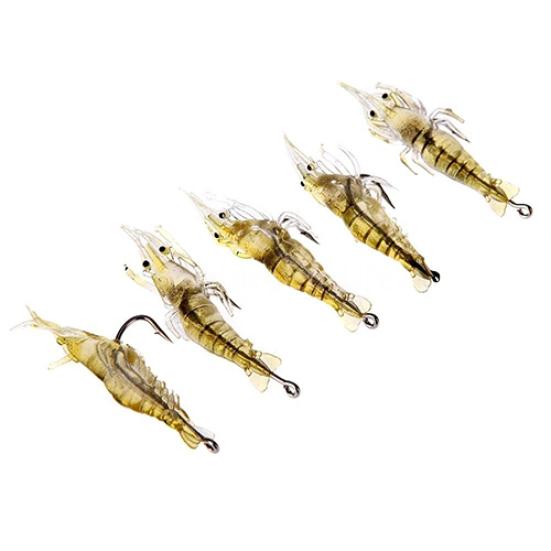 MUQZI Sports Accessory 5Pcs Fishing Lure Soft Lightweight Faux Vivid Shrimp Prawn Bait Hook Fishing Gear
