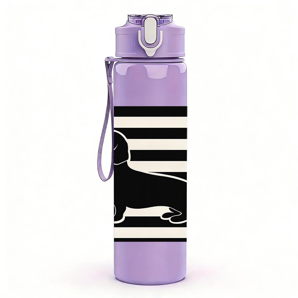 1PC Striped Dachshund Silhouette 750ml Color Plastic Sports Water Bottle Leakproof Flip Straw Lid For Sports Office Home Use
