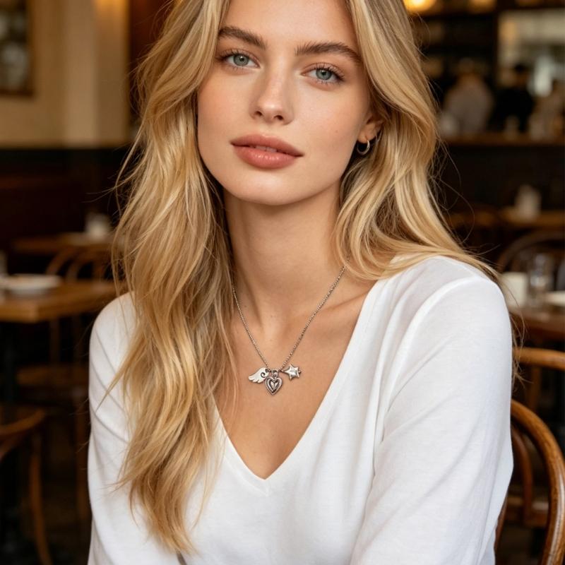 Heart Star Angel Wing Pendant Necklace, 50cm Alloy Collarbone Chain Jewelry for Daily Wear, Streetwear Styling, Birthday Holiday Gift