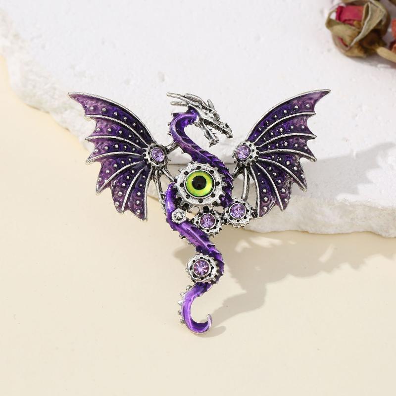 Mechanical Dragon Shaped Enamel Colored Brooch Fantasy Wing Dragon Style Retro Clothing Accessories Badge Jewelry Gift