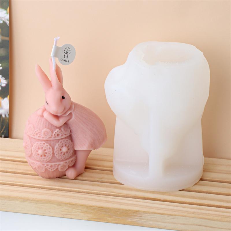 Easter Egg Cute Bunny Candle Silicone Mold DIY Rabbit Candle Making Mould  Decor Animal Painting Plaster Gift Desktop Ornament