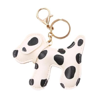 Sturdy PU Leather Car Key Fob Bag Charm With Strong Metal Clip Spotted Dog Design Fashion Keyrings Accessory