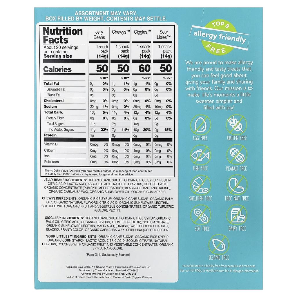 YumEarth, Variety Pack, Snack Pack 20 Pieces, 14g (0.5oz) each