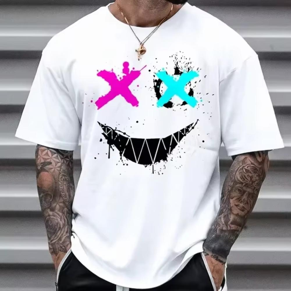2024 Summer Men's New Fashion  Digital Printing Short-Sleeved T-Shirt Loose Casual Daily Personality Street Hip-Hop Tops