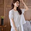 Summer Literary and Artistic Small Clear Plaid Short-sleeved Shirt Women + Medium and Long Skirt Two-piece Set